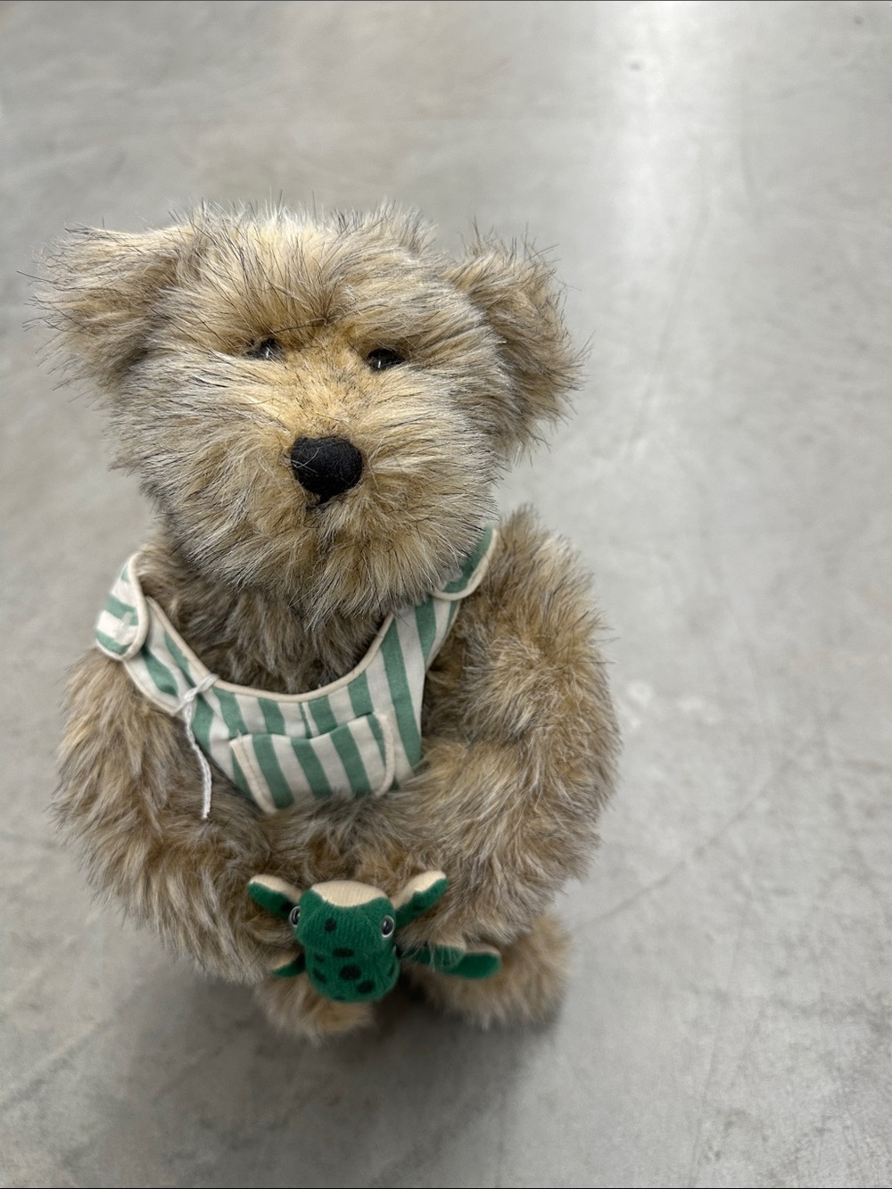 Plush Teddy Bear with Green Striped Bib!!! Stand  included